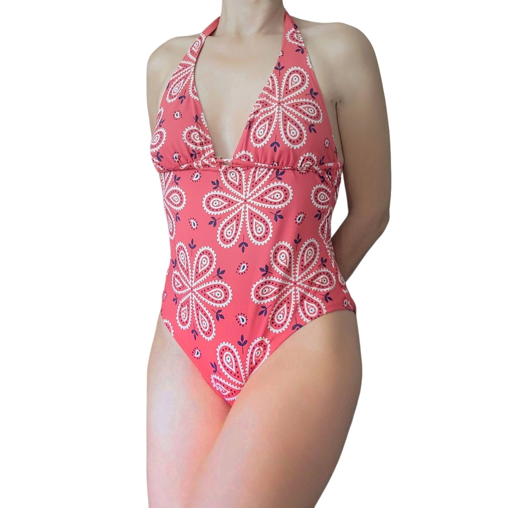 Madewell Women Red Floral Paisly One Piece Swimsuit Swim Sz.8